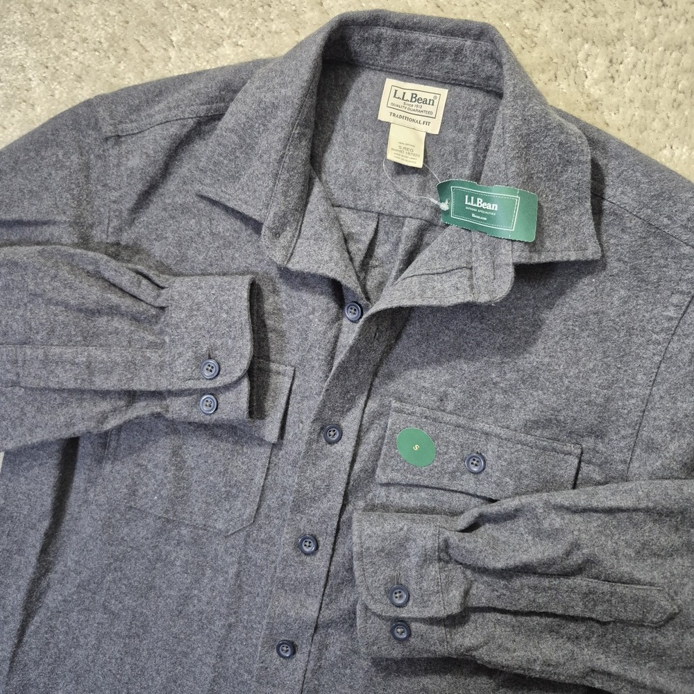 LL Bean Chamois Shirt Button Up Mens Small Gray Heavyweight Workwear Outdoor New